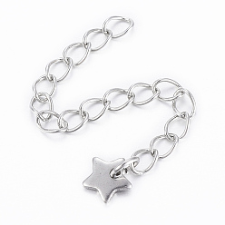 Stainless Steel Color 304 Stainless Steel Chain Extender, with Star Charms, Stainless Steel Color, 55x2.8mm