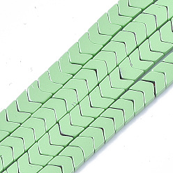 Light Green Spray Painted Non-magnetic Synthetic Hematite Beads Strands, Arrow/Chevron, Light Green, 5.5x6x2mm, Hole: 0.7mm, about 107pcs/strand, 16.1 inch