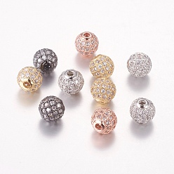 Mixed Color Brass Cubic Zirconia Beads, Round, Mixed Color, 6mm, Hole: 1.5mm