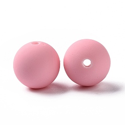 Pink Spray Painted Acrylic Beads, Rubberized Style, Round, Pink, 16x15.5mm, Hole: 2mm