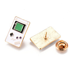 Creamy White Alloy Enamel Brooches, Enamel Pin, with Brass Butterfly Clutches, Game Machine, Light Gold, Cadmium Free & Nickel Free & Lead Free, Creamy White, 24x15x2mm, Pin: 1mm