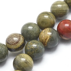 Jaspe Feuille Argent Naturelles feuille d'argent jaspe perles brins, ronde, 6mm, Trou: 1mm, Environ 62 pcs/chapelet, 14.9 pouce (38 cm)