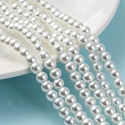 Blanco Bicarbonato de vidrio pintado nacarado perla hebras grano redondo, blanco, 6~7 mm, agujero: 1 mm, sobre 145 unidades / cadena, 31.4 pulgada