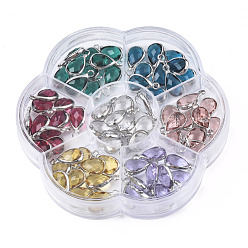 Mixed Color K9 Glass Charms, with Platinum Plated Brass Findings, Teardrop, Faceted, Mixed Color, 13.5x7.5x3.5mm, Hole: 1.8mm