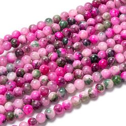 Magenta Natural Jade Beads Strands, Dyed, Round, Magenta, 6mm, Hole: 1mm, about 64pcs/strand