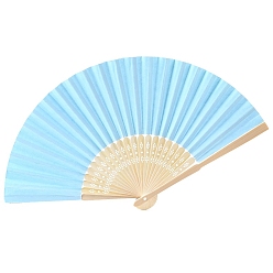 Azul Cielo Bambú con abanico plegable de papel en blanco., ventilador de bambú de bricolaje, para la decoración del baile de la boda del partido, luz azul cielo, 210 mm