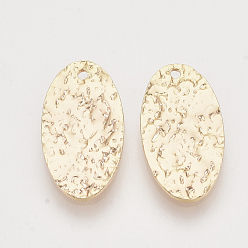 Real 18K Gold Plated Brass Pendants, Nickel Free, Oval, Real 18K Gold Plated, Bumpy, 19x10.5x1.5mm, Hole: 1mm