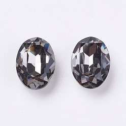 Black Diamond Imitation Austrian Crystal Glass Rhinestone, Grade A, Pointed Back & Back Plated, Oval, Black Diamond, 6x4x3mm