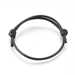 Negro Pulsera de cuerda de poliéster encerado de Corea, ajustable, negro, 1-1/8 pulgada (3 cm) ~ 2-1/4 pulgada (5.8 cm), 4.5~7.5 mm