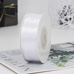 White Polyester Double-Sided Satin Ribbons, Ornament Accessories, Flat, White, 3mm, 100 yards/roll
