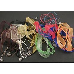 Mixed Color Jewelry Making Necklace Cord, with 2 Threads Waxed Cord, Organza Ribbon and Iron Findings, Mixed Color, 17 inch