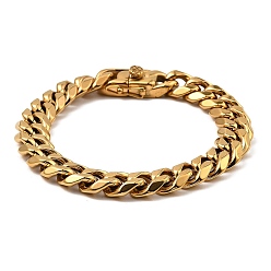 Golden Ion Plating(IP) 304 Stainless Steel Cuban Link Chain Bracelet, Golden, 9-1/8 inch(23.3cm)