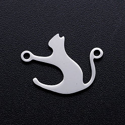 Stainless Steel Color 201 Stainless Steel Connector Charms, Cat, Stainless Steel Color, 19x15mm
