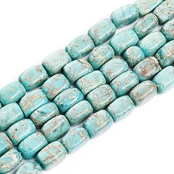 Turquoise Brins de perles de jaspe impérial naturel, teint, rectangle, turquoise, 5.2~8.2x4.8~5.3x4.8~5.3mm, Trou: 1mm, Environ 47 pcs/chapelet, 15.35 pouce (39 cm)