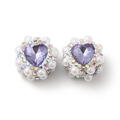 Violet Polymer Clay Rhinestone Beads, with Imitation Pearl, Heart, Violet, 17.5x17x14mm, Hole: 1.6mm