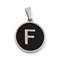 Letter F 304 colgantes de acero inoxidable, con acrílico, plano y redondo con la letra, color acero inoxidable, letter.f, 18x16x1.5 mm, agujero: 3x6 mm