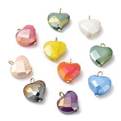Mixed Color Imitation Jade Glass Pendants, with Golden Brass Loops, Heart Charms, Mixed Color, 18x17x6.5~7mm, Hole: 2~2.5mm