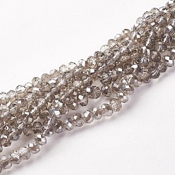 Gris Clair Perles en verre electroplate, demi-lustre perle plaqué, facette, rondelle, gris clair, 6x4mm, Trou: 1mm, Environ 87~90 pcs/chapelet, 15.7 pouce