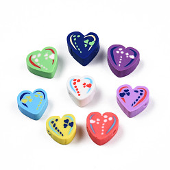Mixed Color Handmade Polymer Clay Beads, Heart, Mixed Color, 8~11x9~10.5x4~5mm, Hole: 1.2~1.6mm