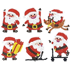 Red DIY Christmas Theme Santa Claus Diamond Painting Sticker Kits, including Self Adhesive Sticker, Resin Rhinestones, Diamond Sticky Pen, Tray Plate and Glue Clay, Red, 60~70mm, 6 patterns, 1pc/pattern, 6pcs