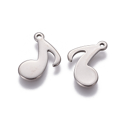 Stainless Steel Color 201 Stainless Steel Charms, Musical Note, Stainless Steel Color, 12x13x0.9mm, Hole: 1mm