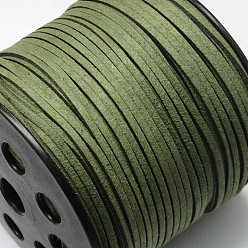 Verde Oliva Oscura Cordón de gamuza sintética ecológico, encaje de imitación de gamuza, verde oliva oscuro, 3.0x1.4 mm, aproximadamente 98.42 yardas (90 m) / rollo