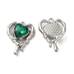 Green Glass Melting Heart Pendant, with Platinum Alloy Findings, Lead Free & Cadmium Free, Green, 20x15.5x5.5mm, Hole: 1.4mm