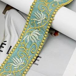 Turquesa Cinta de poliéster bordado, cinta de jacquard, accesorios de la ropa, floral, turquesa, 1-5/8 pulgada (40 mm), 10 yardas / rodillo