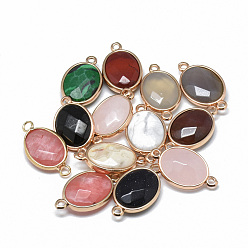 Mixed Stone Natural & Synthetic Mixed Stone Links, with Golden Tone Brass Findings, Faceted, Oval, 25x14x6~7mm, Hole: 2mm