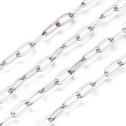 Stainless Steel Color 304 Stainless Steel Cable Chains, Paperclip Chains, Drawn Elongated Cable Chains, Soldered, with Spool, Stainless Steel Color, 9.7x4.2x0.9~1mm, about 32.8 Feet(10m)/roll