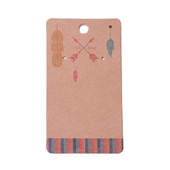 BurlyWood Cartón pendiente tarjetas de presentación, rectángulo con flechas con patrón de plumas, burlywood, 9x5x0.04 cm, agujero: 1.5 mm