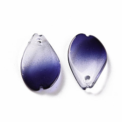 Midnight Blue Two Tone Transparent Spray Painted Glass Pendants, Petaline, Midnight Blue, 16x9.5x2mm, Hole: 1mm