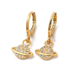 Real 18K Gold Plated Rack Plating Brass Micro Pave Cubic Zirconia Leverback Earrings, Long-Lasting Plated Planet Dangle Earring for Women, Cadmium Free & Lead Free, Real 18K Gold Plated, 24mm, Pin: 1mm