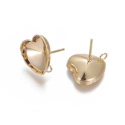 Real 18K Gold Plated 304 Stainless Steel Stud Earring Settings, with Loop, Heart, Real 18K Gold Plated, 14.3mm, Heart: 13.4x13.3mm, Hole: 1.8mm, Pin: 0.8mm, Tray: 12x10.5mm
