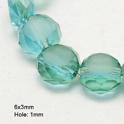 Dark Turquoise Electroplate Glass Beads, Half Plated, Faceted, Frosted, Flat Round, Dark Turquoise, 6x3mm, Hole: 1mm