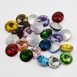 Mixed Color Glass Pointed Back Rhinestone, Rivoli Rhinestone, Back Plated, Faceted Cone, Mixed Color, 14x7mm