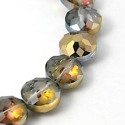 Dark Goldenrod Electorplated Glass Beads, Rainbow Plated, Faceted, Flat Round, Dark Goldenrod, 14x9mm, Hole: 1mm