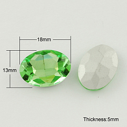 Verde Lima Accesorios de vidrio, espalda plateada, facetados, oval, verde lima, 13x18x5 mm