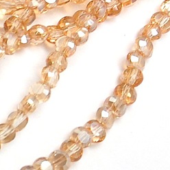 Moccasin Electroplate Glass Beads Strands, Full Pearl Luster Plated, Faceted, Bicone, Moccasin, 6x4mm, Hole: 1mm