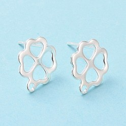 925 Sterling Silver Plated 201 Stainless Steel Stud Earring Findings, with Horizontal Loop and 316 Stainless Steel Pin, Clover, 925 Sterling Silver Plated, 12.5x10.5mm, Hole: 1.2mm, Pin: 0.7mm