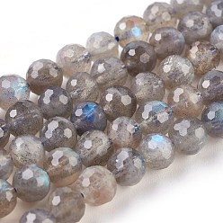 Labradorite Natural Labradorite Beads Strands, Faceted, Round, 6~7.5mm, Hole: 0.8mm, about 53~58pcs/strand, 15.3 inch(39cm)