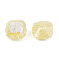 Champagne Yellow Glass Rhinestone Cabochons, Nail Art Decoration Accessories, Faceted, Square, Champagne Yellow, 8x8x4.5mm