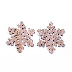 BurlyWood Undyed Wood Pendants, Snowflake, BurlyWood, 60x53x2.5mm, Hole: 3mm