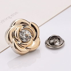 Crystal Plastic Brooch, Alloy Pin, with Rhinestone, for Garment Accessories, Flower, Crystal, 18mm