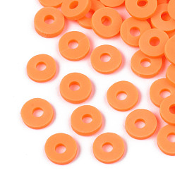 Orange Foncé Perles d'argile polymère faites à la main respectueuses de l'environnement, disque / plat rond, perles heishi, orange foncé, 6x1mm, Trou: 2mm, environ23500 pcs / 1000 g