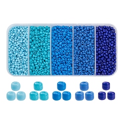 Blue 1900Pcs 5 Colors Baking Paint Glass Seed Beads, 8/0, Mixed Color, 3~3.5mm, Hole: 1~1.2mm, 18g, about 380pcs/color
