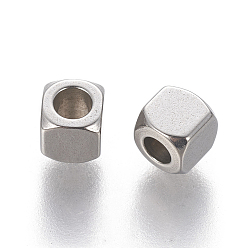 Stainless Steel Color 304 Stainless Steel Spacer Beads, Cube, Stainless Steel Color, 4x4x4mm, Hole: 2mm