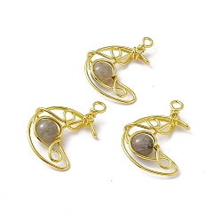 Labradorite Natural Labradorite Pendants, Moon Charms, with Rack Plating Golden Tone Brass Findings, Cadmium Free & Lead Free, 31.5~33x22x8.5mm, Hole: 2.5~3mm