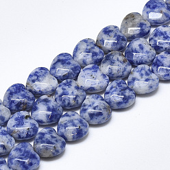 Punto Piedra Azul Hebras de cuentas de jaspe de punto azul natural, facetados, corazón, 10x10x5 mm, agujero: 1.2 mm, sobre 20 unidades / cadena, 7.4 pulgada