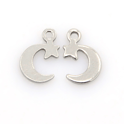 Stainless Steel Color 304 Stainless Steel Charms, Moon and Star Pendants, Stainless Steel Color, 11x7x1mm, Hole: 1.4mm